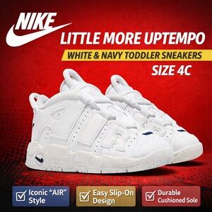Nike Little More Uptempo White Navy Toddler Sneakers Size 4C